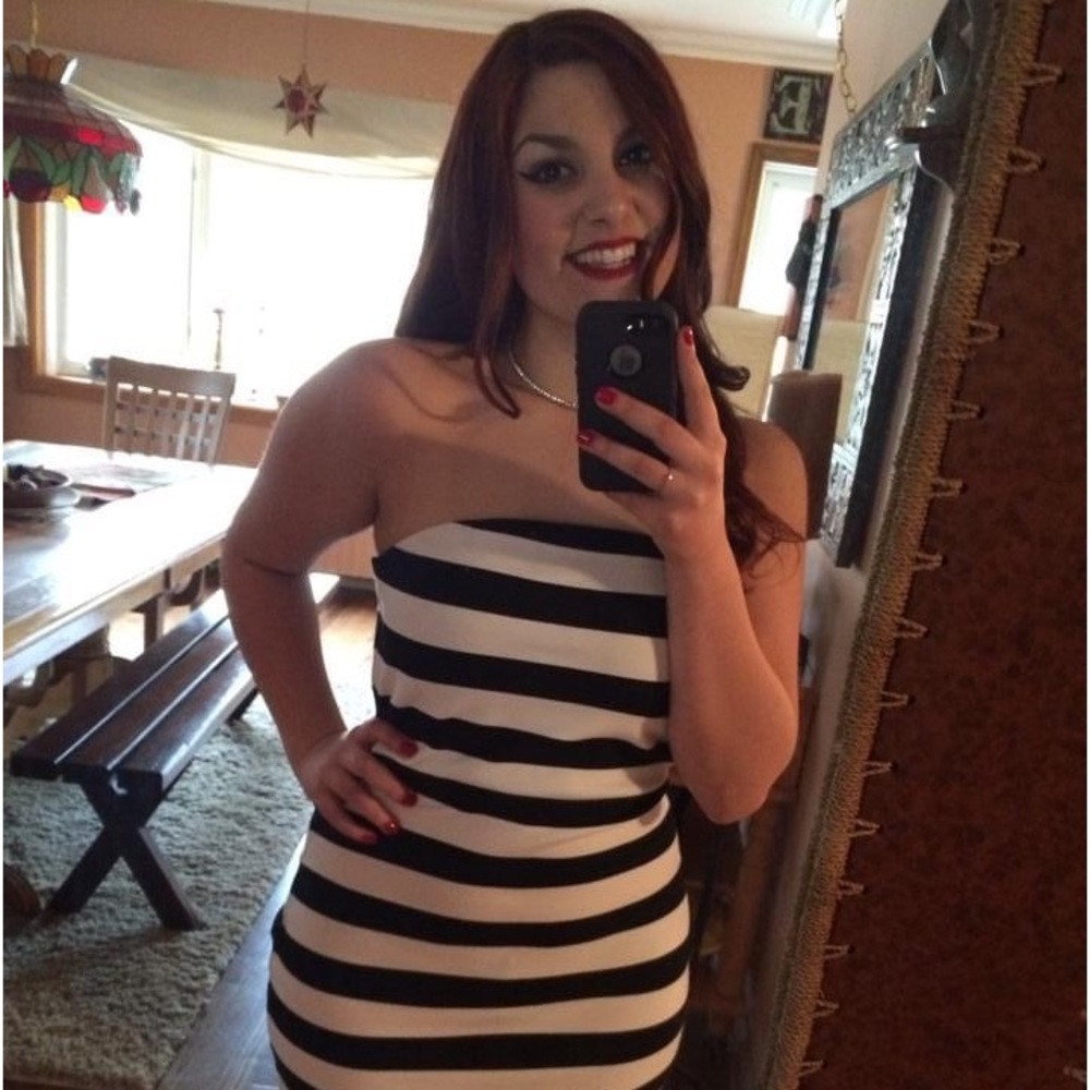 Stretchy Body-con Strapless Dress with Zipper and Slit in Back - Picture 3 of 3